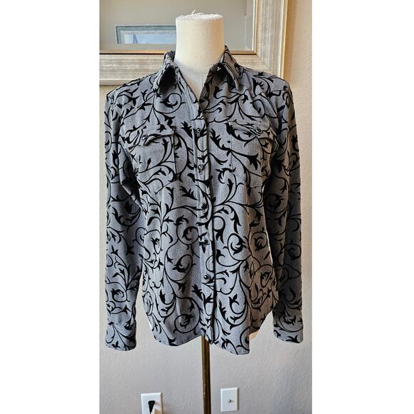 Vintage Villarreal Western Shirt Raise Velvet Textured Design Women Size XS Grey - Picture 1 of 6